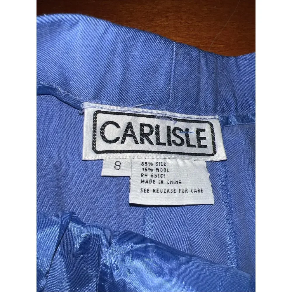 Carlisle Women's Trouser Pant Silk Roll Size 8 Blue‎ Straight Leg High Rise